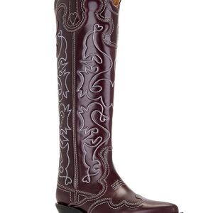 Ganni Burgundy Over the Knee Boots sz 40